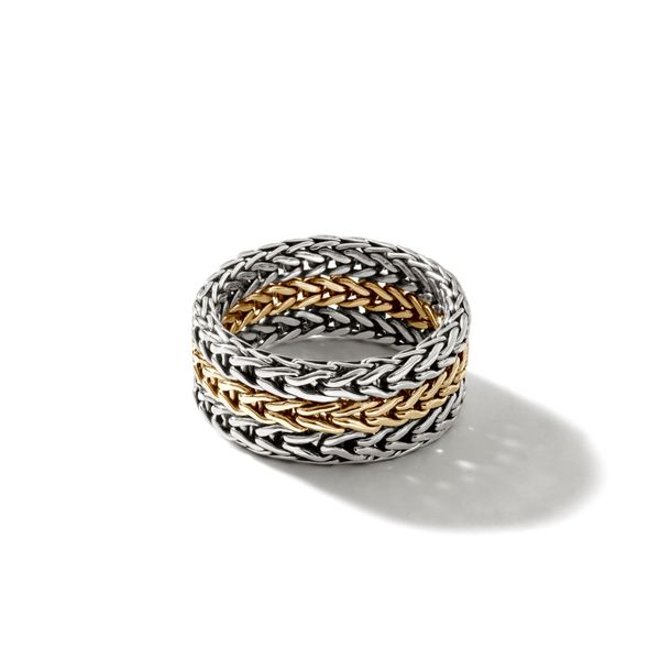 John Hardy Classic Chain 18K Gold & Sterling Silver Rata Band Ring Size 8 Bradley's Jewelers Jacksonville, NC