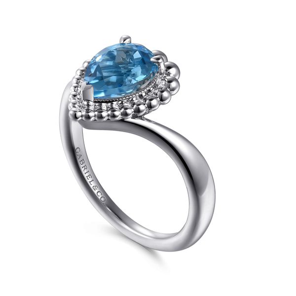 Gabriel & Co Sterling Silver Swiss Blue Topaz Pear Shaped Bujukan Ring Image 3 Bradley's Jewelers Jacksonville, NC