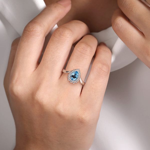 Gabriel & Co Sterling Silver Swiss Blue Topaz Pear Shaped Bujukan Ring Image 5 Bradley's Jewelers Jacksonville, NC