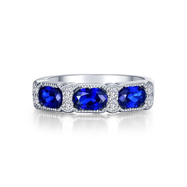 Sterling Silver Platinum-Plated Lab-Grown Sapphire Three-Stone Band 1.53 CTW Bradley's Jewelers Jacksonville, NC