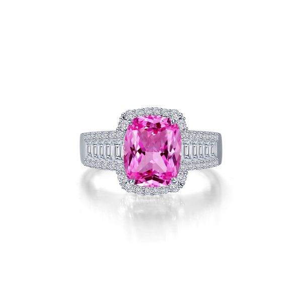Lafonn Sterling Silver, Platinum-Plated 5.55 CTW Lab-Grown Pink Sapphire Elongated Cushion Ring Bradley's Jewelers Jacksonville, NC