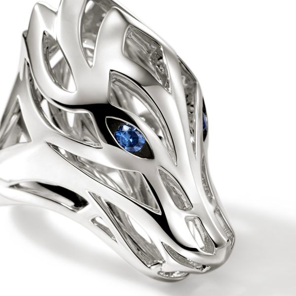John Hardy Naga Sterling Silver Ring with Blue Sapphire Eyes Size 8 Image 4 Bradley's Jewelers Jacksonville, NC