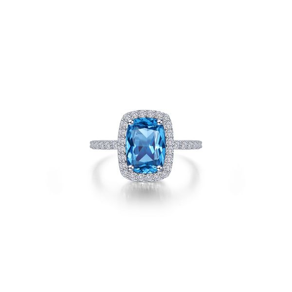 Lafonn Simulated Blue Topaz Cushion Halo Ring 3.85 CTW Bradley's Jewelers Jacksonville, NC