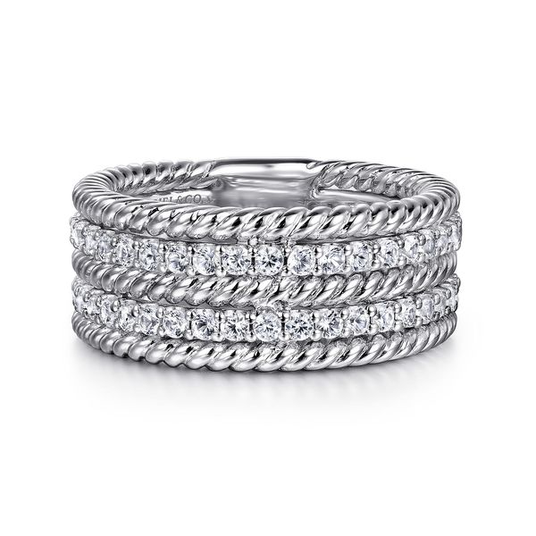Gabriel & Co Sterling Silver White Sapphire Hampton Easy Stackable Band Ring Bradley's Jewelers Jacksonville, NC