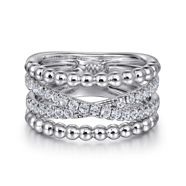 Gabriel & Co Sterling Silver White Sapphire Bujukan Criss Cross Ring Bradley's Jewelers Jacksonville, NC