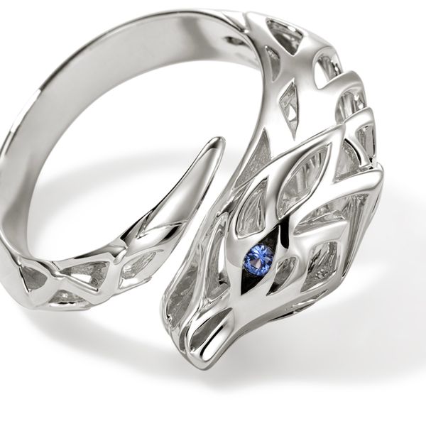 John Hardy Naga Sterling Silver Bypass Ring with Blue Sapphire Eyes Size 7 Image 3 Bradley's Jewelers Jacksonville, NC