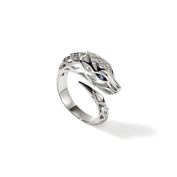 John Hardy Naga Sterling Silver Bypass Ring with Blue Sapphire Eyes Size 7 Bradley's Jewelers Jacksonville, NC