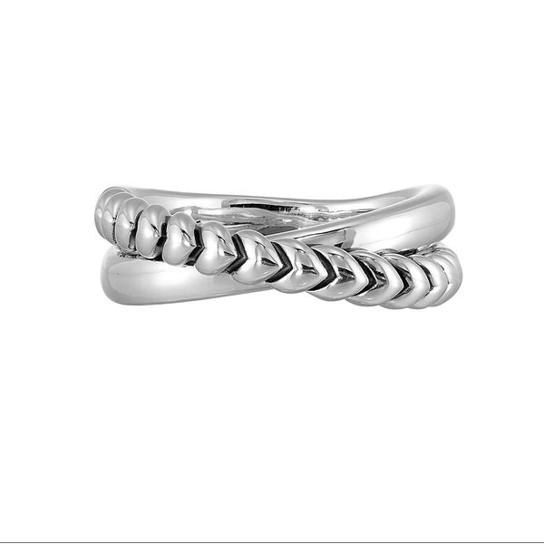 White Sterling Silver Crossover Ring Image 2 Bradley's Jewelers Jacksonville, NC