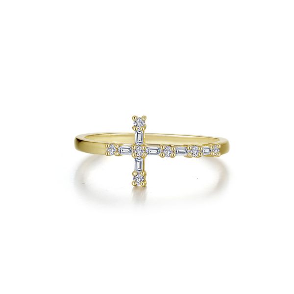 Lafonn Minimalist Baguette Cross Ring in Gold-Plated Sterling Silver Bradley's Jewelers Jacksonville, NC