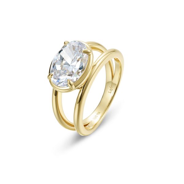 Lafonn Sterling Silver Gold-Plated 2.88 CTW Floating Oval Bezel Split-Shank Ring Bradley's Jewelers Jacksonville, NC