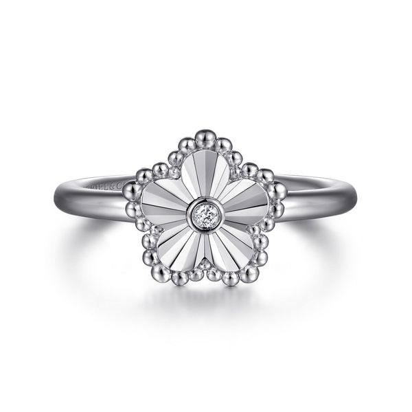 Gabriel & Co. Sterling Silver 0.01Ctw Diamond Bujukan Frame Flower Ring Bradley's Jewelers Jacksonville, NC