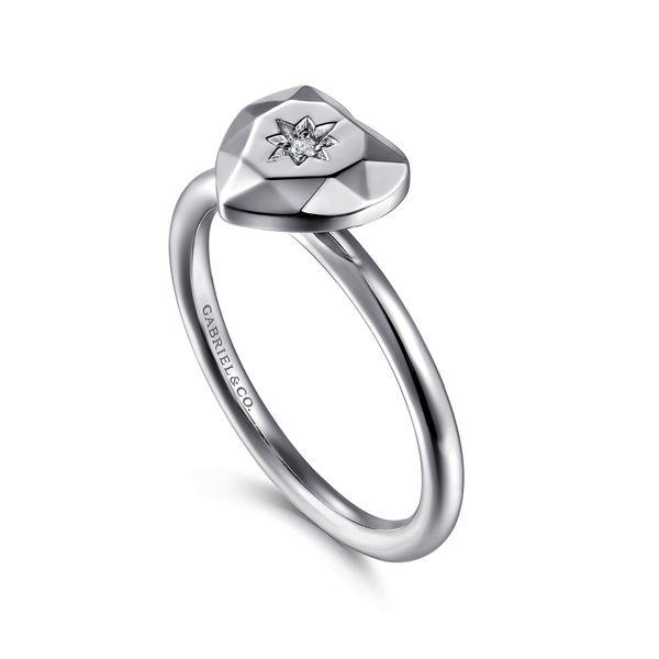 Gabriel & Co. Sterling Silver Diamond Cut Heart Ring | Contemporary Collection Image 3 Bradley's Jewelers Jacksonville, NC