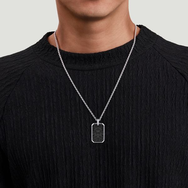 Gabriel & Co Men's Black Spinel Dog Tag Pendant Sterling Silver Contemporary Collection Image 2 Bradley's Jewelers Jacksonville, NC