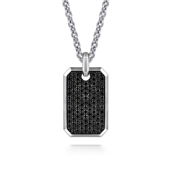 Gabriel & Co Men's Black Spinel Dog Tag Pendant Sterling Silver Contemporary Collection Bradley's Jewelers Jacksonville, NC