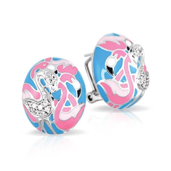Belle Etoile Flamingo Earrings Turquoise Pink Enamel CZ Sterling Silver Bradley's Jewelers Jacksonville, NC