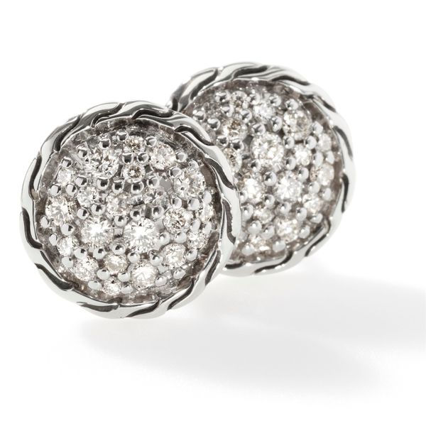 Women's Classic Chain Silver Diamond Pave Stud Earrings 10mm .32CT Image 3 Bradley's Jewelers Jacksonville, NC