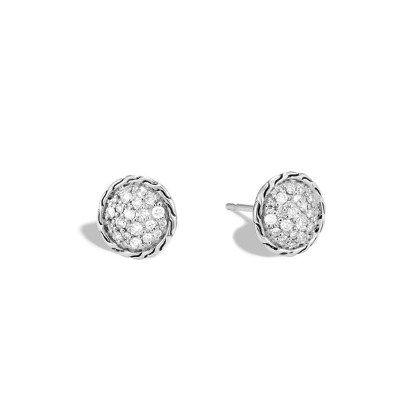 Women's Classic Chain Silver Diamond Pave Stud Earrings 10mm .32CT Bradley's Jewelers Jacksonville, NC