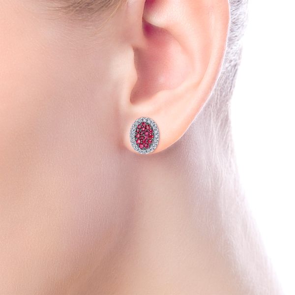 Gabriel & Co Sterling Silver .62Ctw Ruby & .40Ctw White Sapphire Oval Stud Earrings Image 2 Bradley's Jewelers Jacksonville, NC