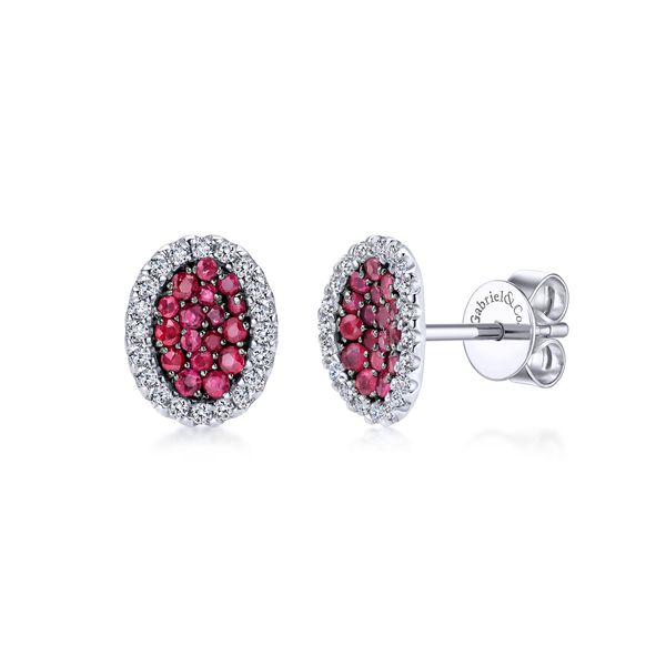 Gabriel & Co Sterling Silver .62Ctw Ruby & .40Ctw White Sapphire Oval Stud Earrings Bradley's Jewelers Jacksonville, NC
