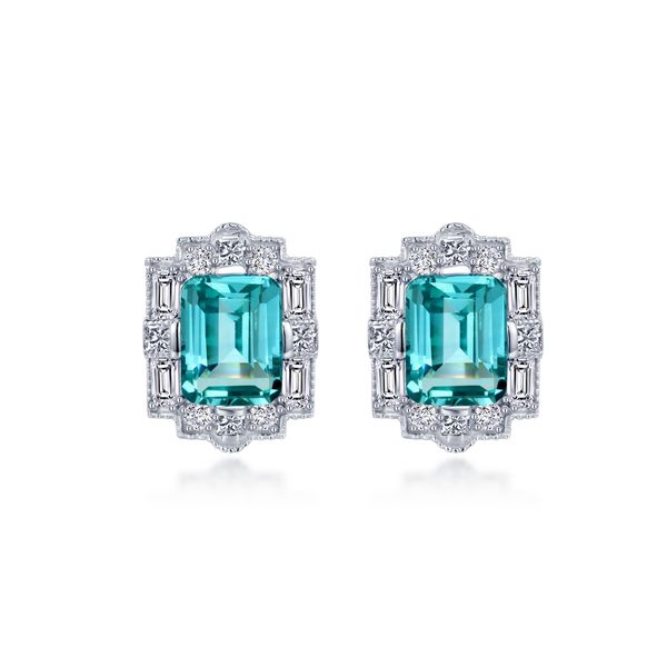 Lab-Grown Sapphire Halo Stud Earrings | Fancy Sapphire Earrings Bradley's Jewelers Jacksonville, NC