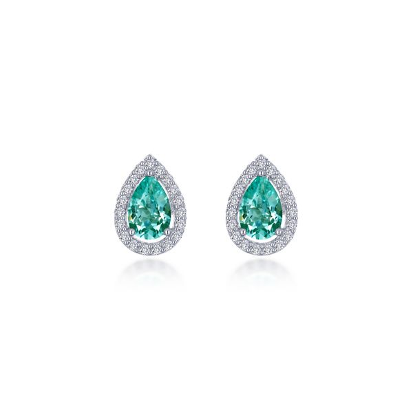 Lafonn Lab-Grown Green Sapphire Pear Halo Stud Earrings 1.16 CTW Bradley's Jewelers Jacksonville, NC