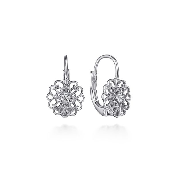 Gabriel & Co Sterling Silver .06Ctw White Sapphire Openwork Leverback Drop Earrings Bradley's Jewelers Jacksonville, NC