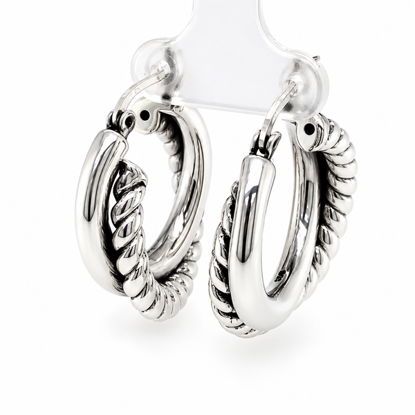 Sterling Silver Double Hoop Braid Earrings Bradley's Jewelers Jacksonville, NC
