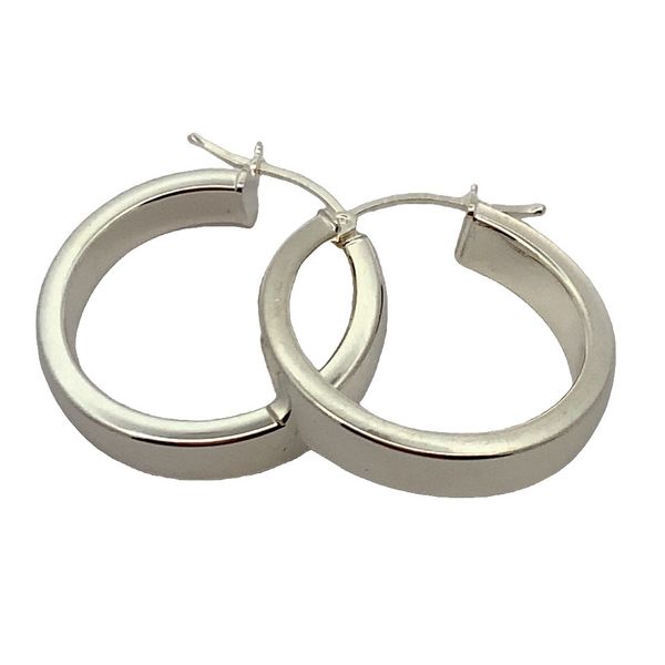 Sterling Silver 25mm Polished Ribbon Tube Hoop Earrings Bradley's Jewelers Jacksonville, NC