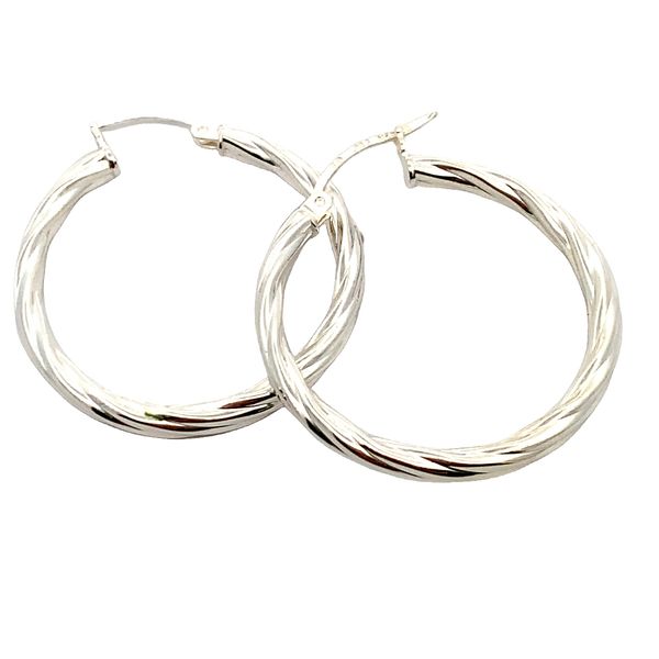 Sterling Silver 40mm Corrugated Tube Hoop Earrings Bradley's Jewelers Jacksonville, NC