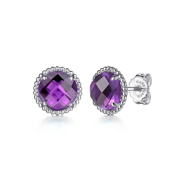 Gabriel & Co Sterling Silver Amethyst Bujukan Bead Frame Stud Earrings Bradley's Jewelers Jacksonville, NC
