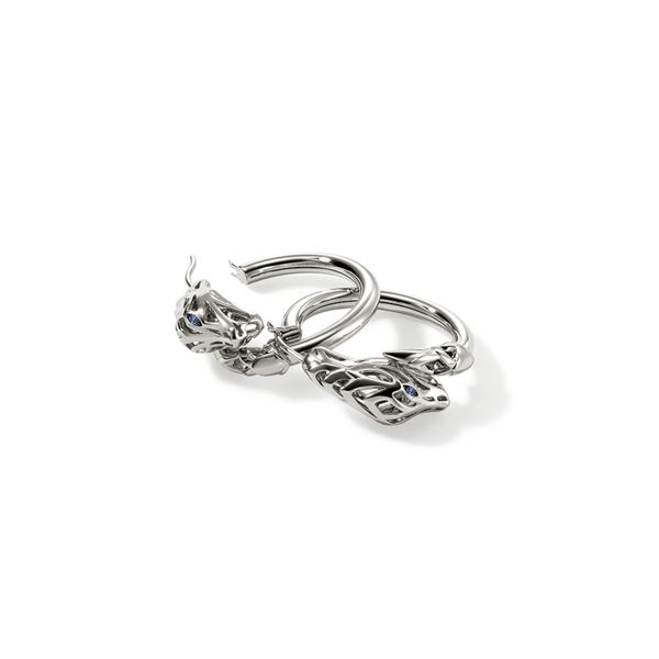 John Hardy Naga Sterling Silver Hoop Earrings with Blue Sapphire Eyes Image 3 Bradley's Jewelers Jacksonville, NC