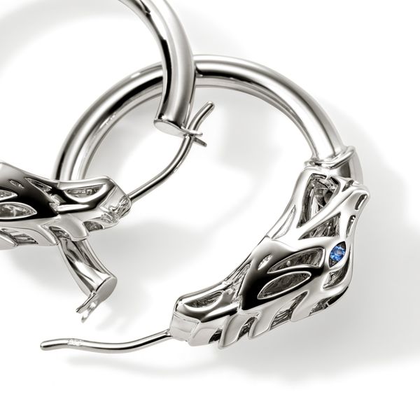 John Hardy Naga Sterling Silver Hoop Earrings with Blue Sapphire Eyes Image 4 Bradley's Jewelers Jacksonville, NC