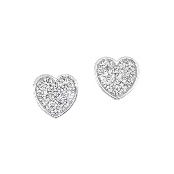 Sterling Silver .10 CTW Diamond Pavé Heart Stud Earrings Bradley's Jewelers Jacksonville, NC