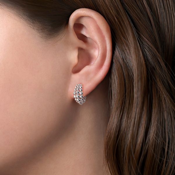Gabriel & Co Sterling Silver 15mm Beaded Huggie Earrings Image 2 Bradley's Jewelers Jacksonville, NC