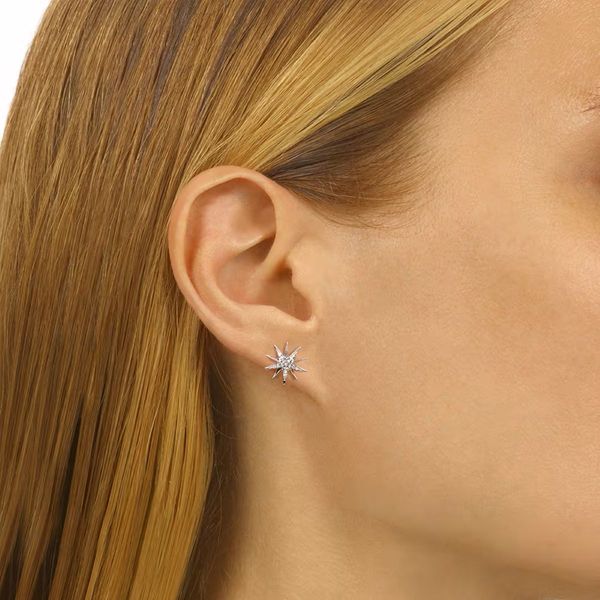 Sterling Silver Diamond Star Earrings | .10 CTW Star Earrings Image 2 Bradley's Jewelers Jacksonville, NC