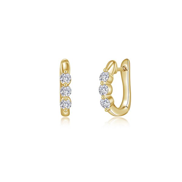 Lafonn Gold-Plated Three-Stone Huggie Earrings 1.00 CTW Bradley's Jewelers Jacksonville, NC