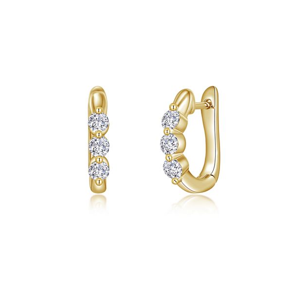 Lafonn Gold-Plated Three-Stone Huggie Earrings 1.50 CTW Bradley's Jewelers Jacksonville, NC