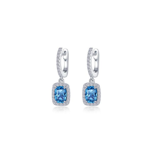 Lafonn Simulated Blue Topaz Cushion Halo Dangle Earrings 3.02 CTW Bradley's Jewelers Jacksonville, NC