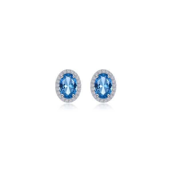 Lafonn Simulated Blue Topaz Oval Halo Stud Earrings 2.96 CTW Bradley's Jewelers Jacksonville, NC