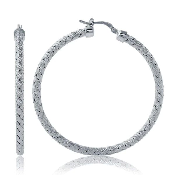 Charles Garnier Sterling Silver Mesh Earrings | 45MM Round Hoops Bradley's Jewelers Jacksonville, NC