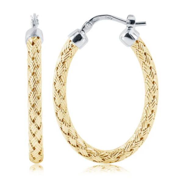Charles Garnier Two Tone Mesh Oval Earrings | 30x22MM Bradley's Jewelers Jacksonville, NC