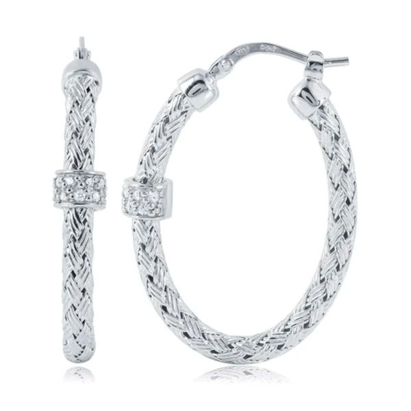 Charles Garnier Sterling Silver Mesh CZ Earrings | Oval 30x22MM Bradley's Jewelers Jacksonville, NC