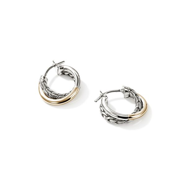 John Hardy Essentials 14K Yellow Gold & Silver Crossover Hoop Earrings Image 2 Bradley's Jewelers Jacksonville, NC