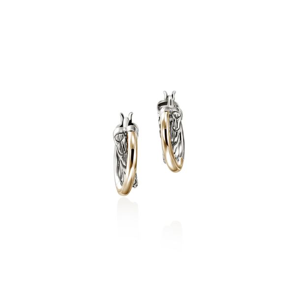 John Hardy Essentials 14K Yellow Gold & Silver Crossover Hoop Earrings Image 3 Bradley's Jewelers Jacksonville, NC