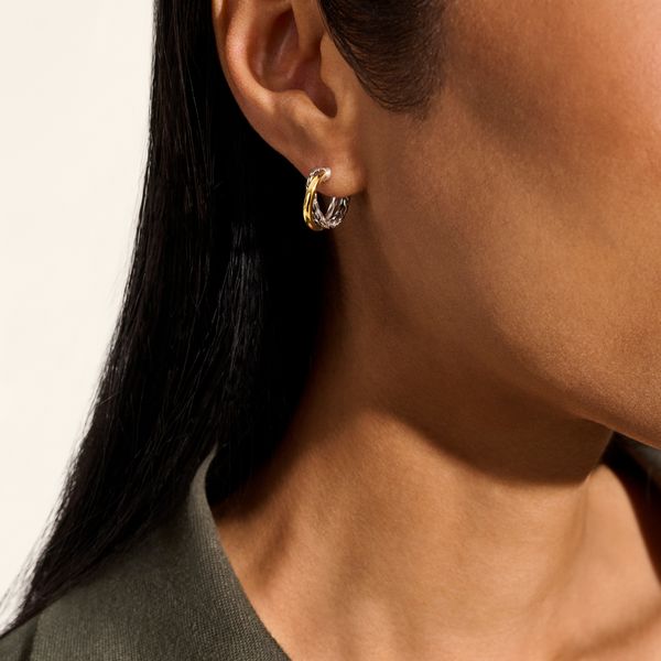John Hardy Essentials 14K Yellow Gold & Silver Crossover Hoop Earrings Image 5 Bradley's Jewelers Jacksonville, NC