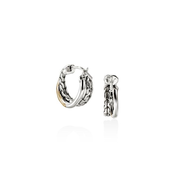 John Hardy Essentials 14K Yellow Gold & Silver Crossover Hoop Earrings Bradley's Jewelers Jacksonville, NC