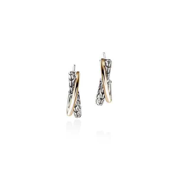 John Hardy Essentials 14K Yellow Gold & Sterling Silver Crossover Earrings Image 2 Bradley's Jewelers Jacksonville, NC