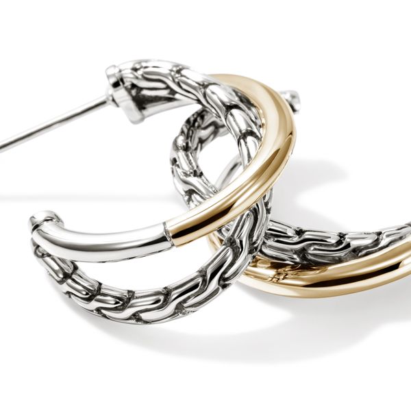 John Hardy Essentials 14K Yellow Gold & Sterling Silver Crossover Earrings Image 4 Bradley's Jewelers Jacksonville, NC