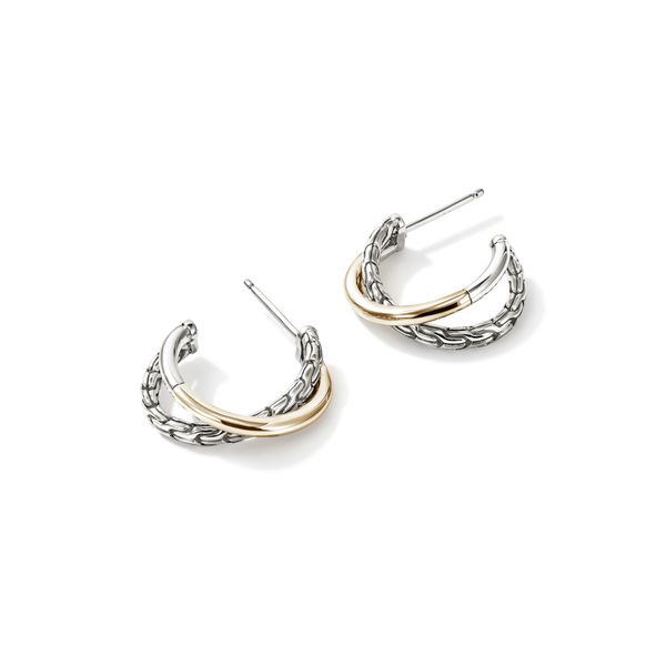 John Hardy Essentials 14K Yellow Gold & Sterling Silver Crossover Earrings Bradley's Jewelers Jacksonville, NC