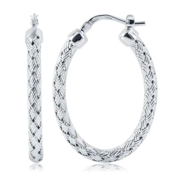 Charles Garnier Sterling Silver Mesh Oval Earrings | 30x22MM Bradley's Jewelers Jacksonville, NC